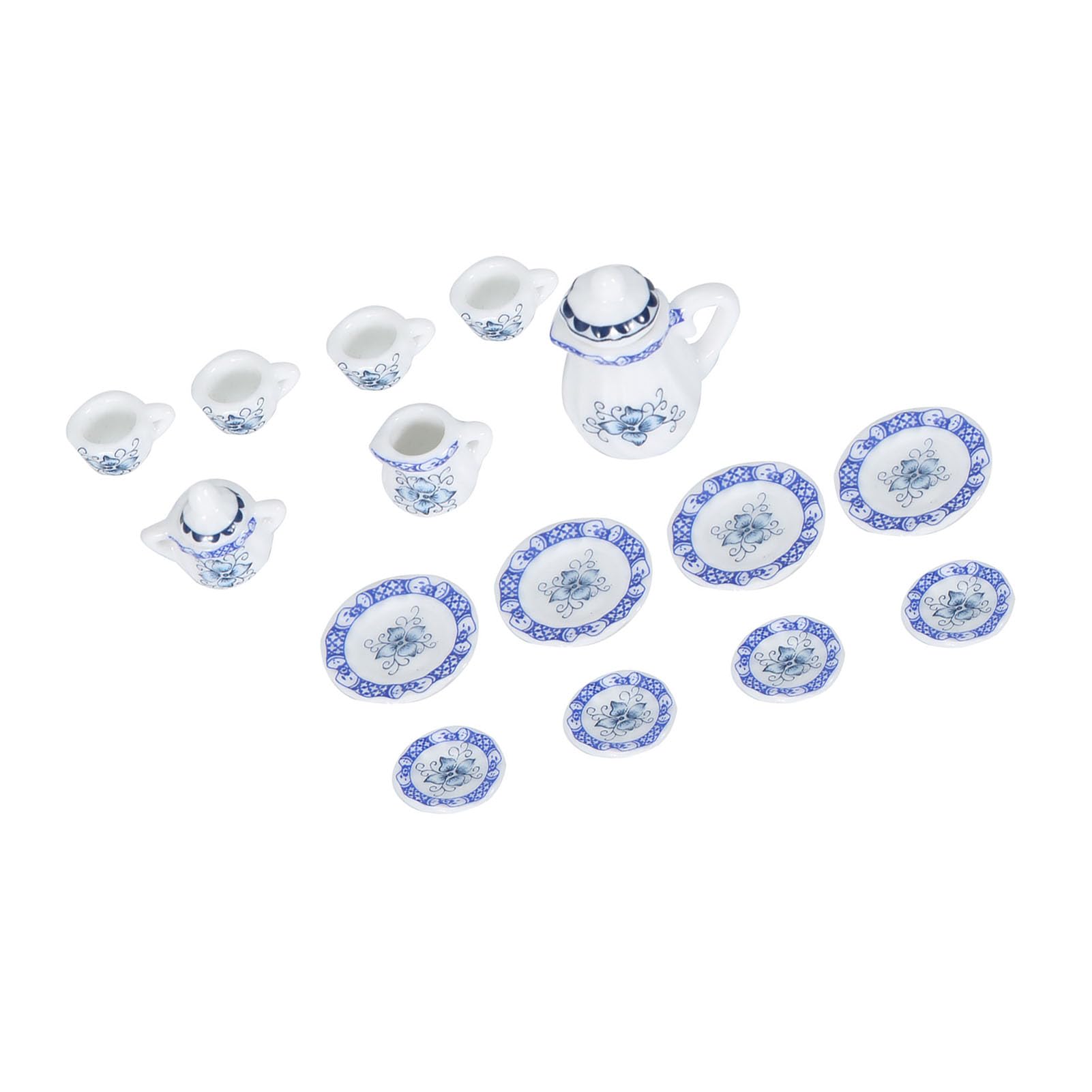 Service à Thé Miniature 15 Pièces En Porcelaine – Pour Maison De Poupée 1/12, Barbie – Déco Florale, Cadeau Collector