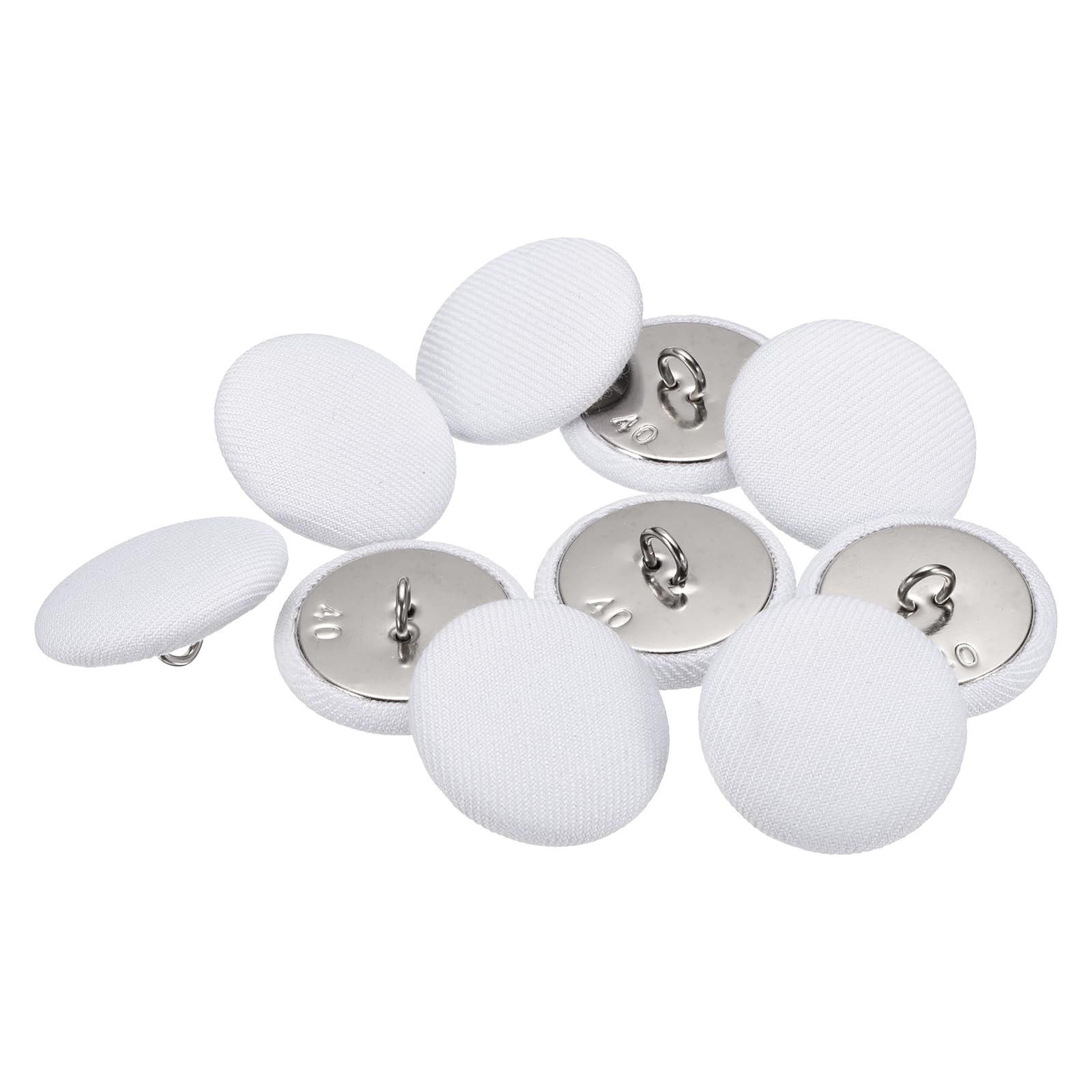 sourcing map 10pcs 40L Fabric Cloth Covered Button 25mm 1" Round Metal Shank Satin Sewing DIY Craft Buttons for Bridal Wedding Suits Dress Blouses Sweaters, White
