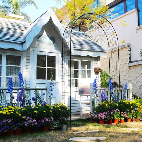 SCENDOR Garden Arch, 94.5' High x 47.2' Wide, Garden Arbor for Various Climbing Plant, Iron Archway Decorative for Outdoor Garden Lawn Backyard Decor Black