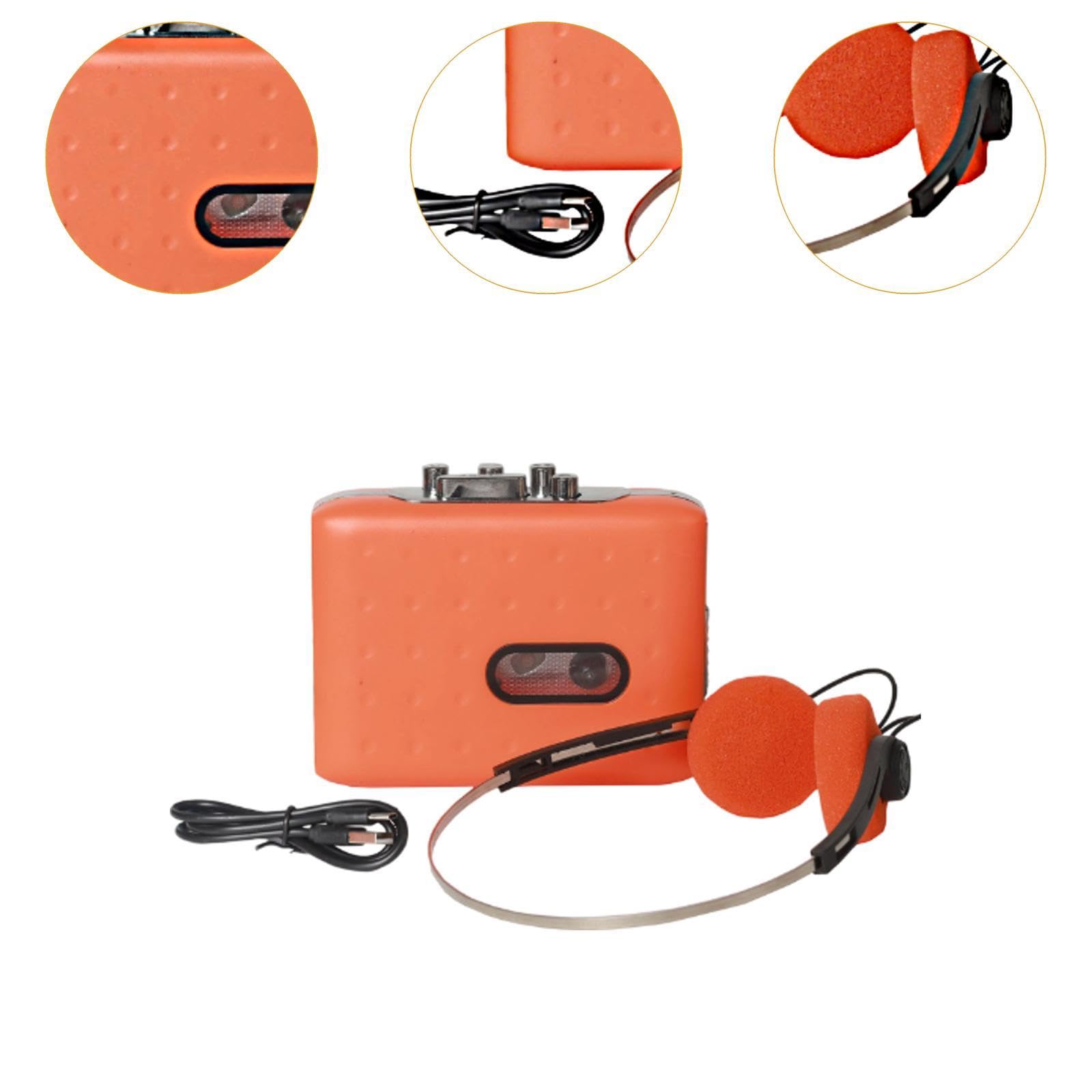 Lecteur de Cassettes Audio avec Conversion MP3 et écouteurs, Idéal pour Les, Orange