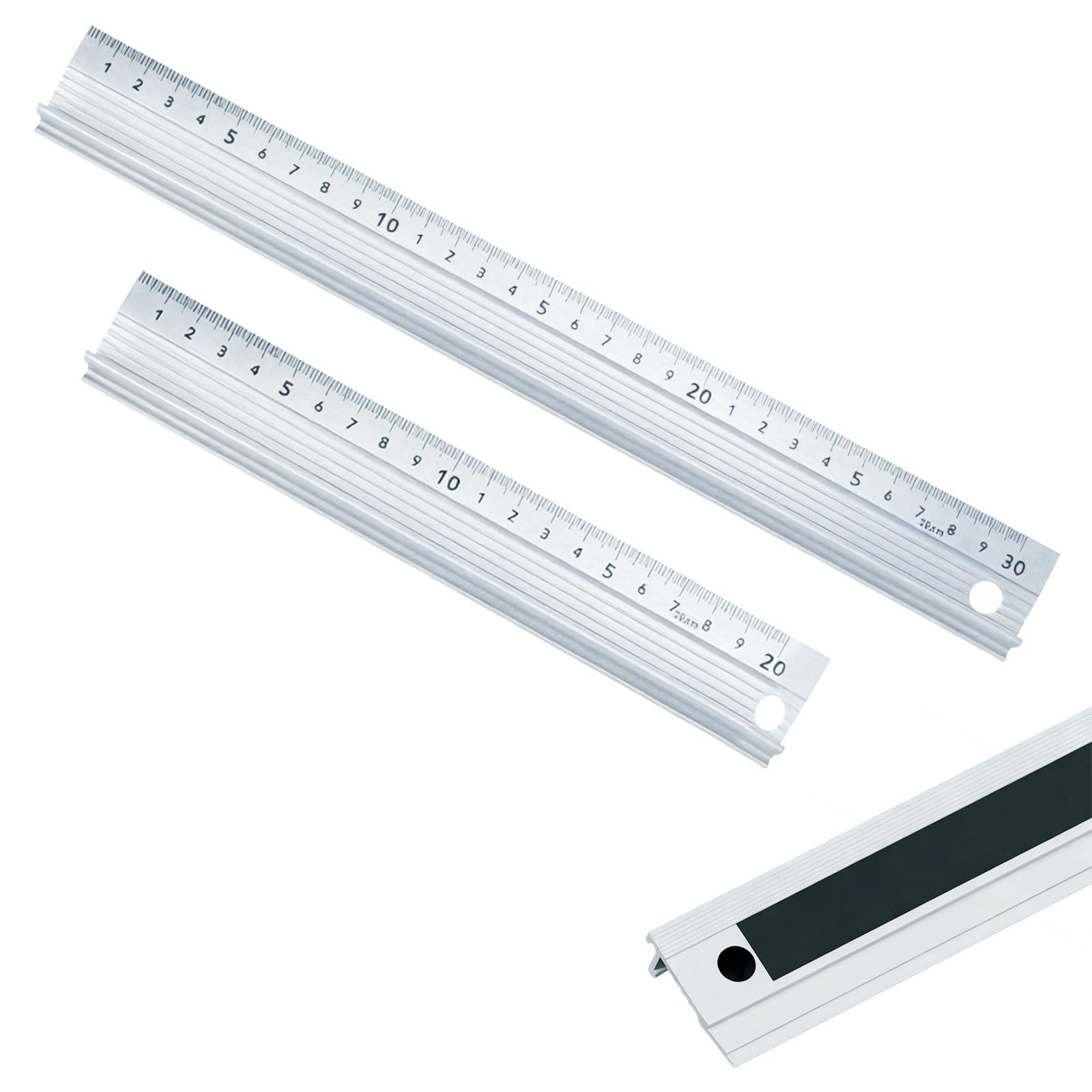 Lcfvofu White 20Cm&30Cm Aluminium Cutting Ruler Set With Raised Grip, Multifunctional Precision Ruler With Non-Slip Strip, Metal Safety Rulers For Daily Offices Diy Measurement