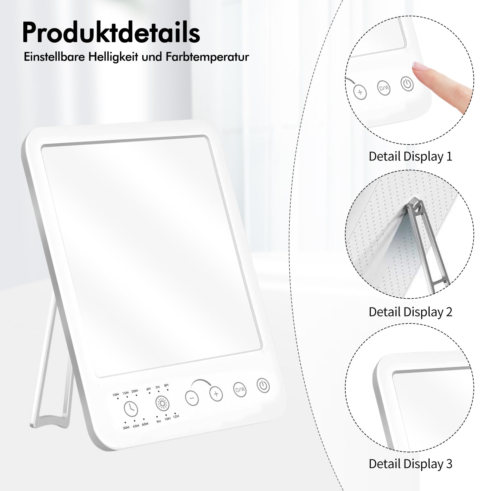 HOSPAOP Lámpara de Luz Diurna 10000 Lux LED Terapia de Luz sin UV con Regulador de Intensidad, Lámpara de Fototerapia de Espectro Completo con Temporizador y Memoria
