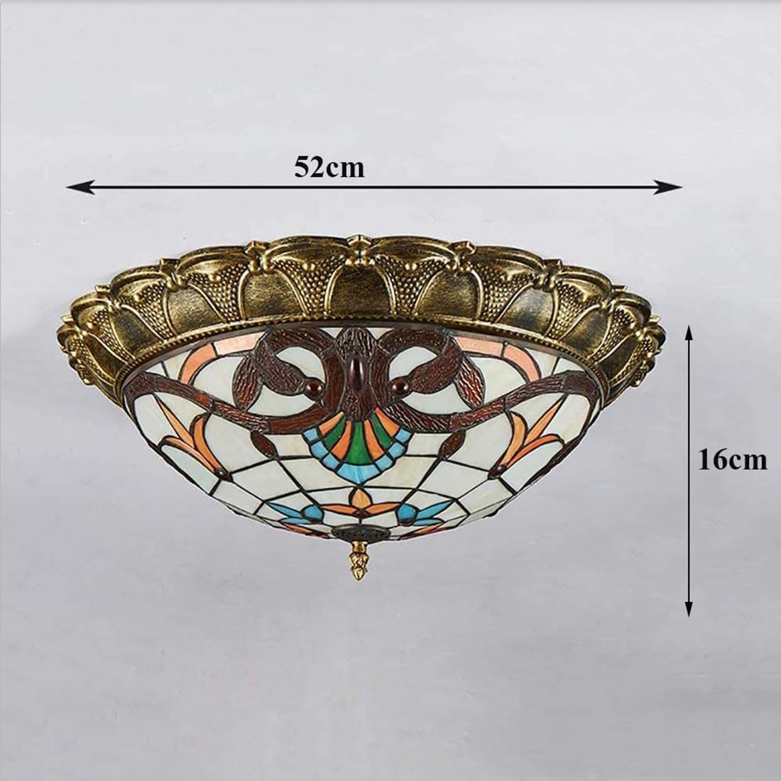 Plafones LED Tiffany antiguo techo Salón pastoral barroco lámpara de techo vendimia dormitorio regulable Mediterráneo Luz Vidriera Sombra Decorativa Oficina Comedor Cocina sala de estar Lámpara, Ø52cm