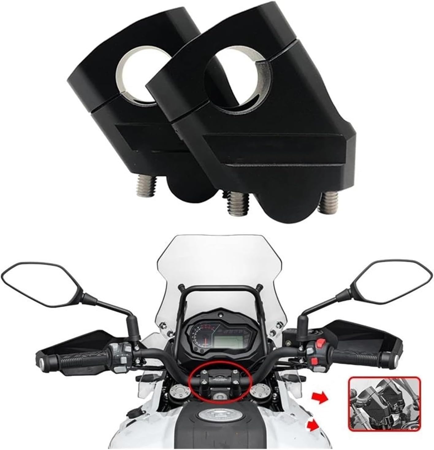 Vagary Handlebar Riser Bar Mount Handle Clamp Kit - Accessories for Handlebar Risers (Black)