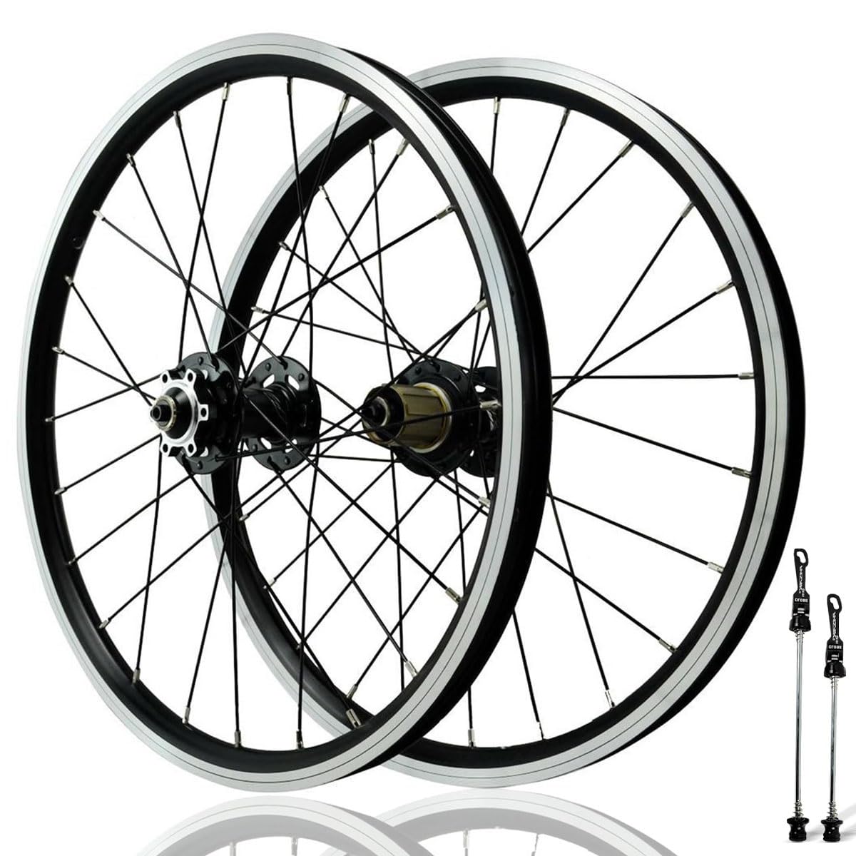 ZXGSXIOU 406/451 BMX Wheelset 20in Quick Release Front And Rear Folding Bike Wheels Disc Brake 24H Hubs For 7-12 Speed Cassette Double Wall Aluminum Alloy Rims