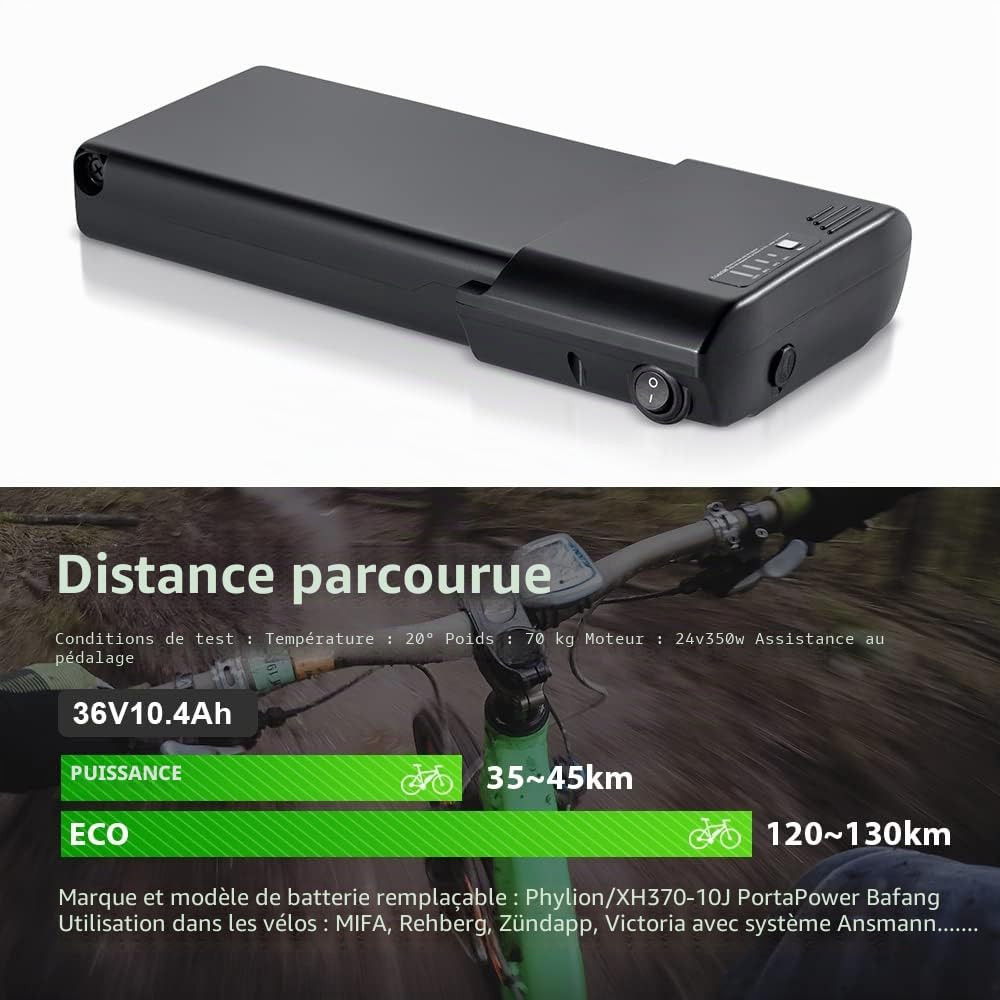 YOSE POWER Ebike Batterie 36V 10.4Ah de Vélo Electrique Compatible avec pour E-vélo Mifa, Rehberg, Zündapp, Ansmann