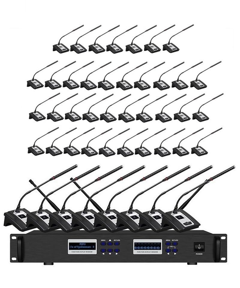 Conference Gooseneck Microphone System, UHF Desktop mic System w/ 45 Gooseneck Conference Mics Super-Low Background Noise for Large Conferences, Public Speaking