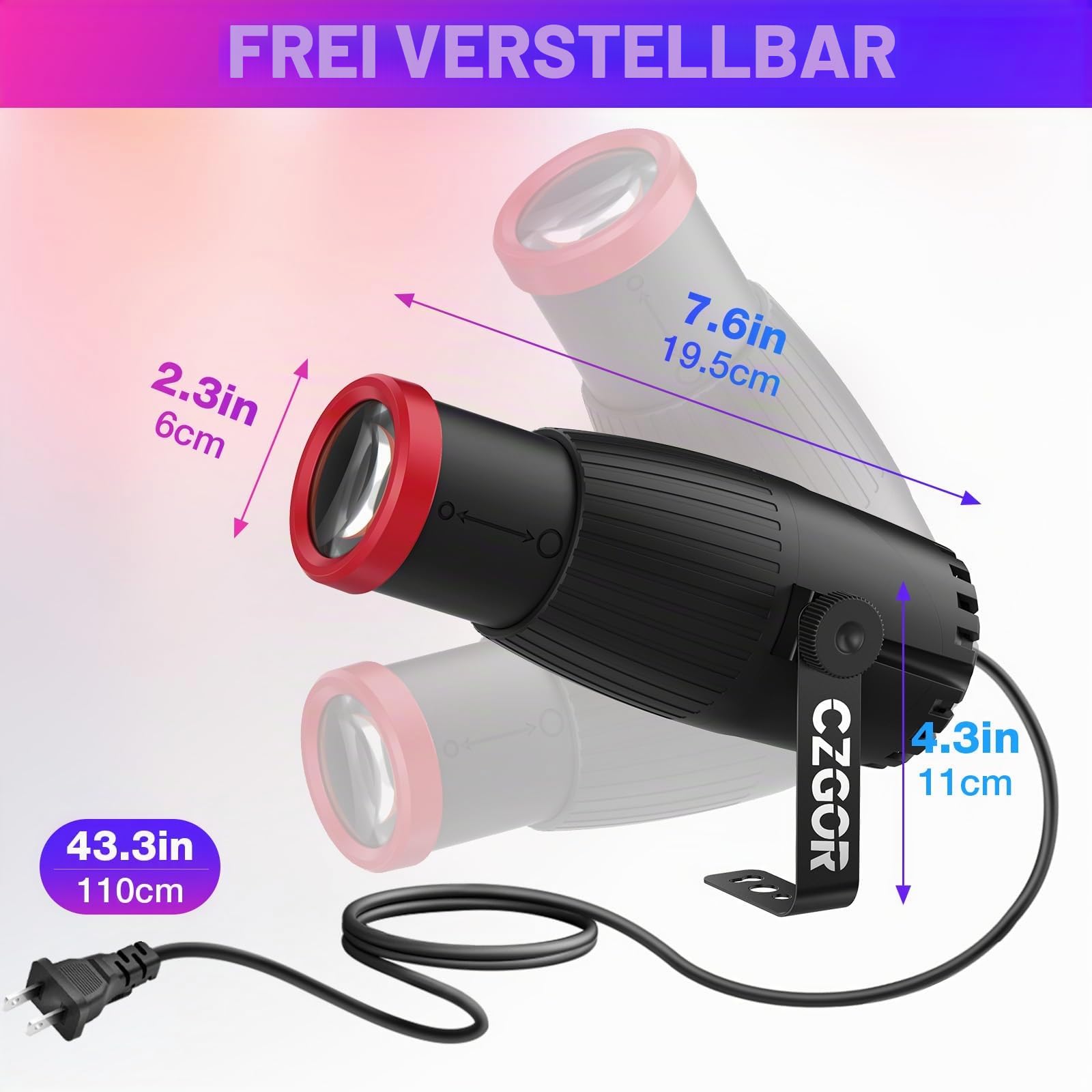 Pinspot LED Licht, Czgor 18W RGBW 4 in 1 LED Pinspot Punktstrahler mit Fernbedienung und Manueller Fokus,Weicher Gemütlicher Effekt Helles Bühnenlicht für Spiegelball DJ Disco Party Club