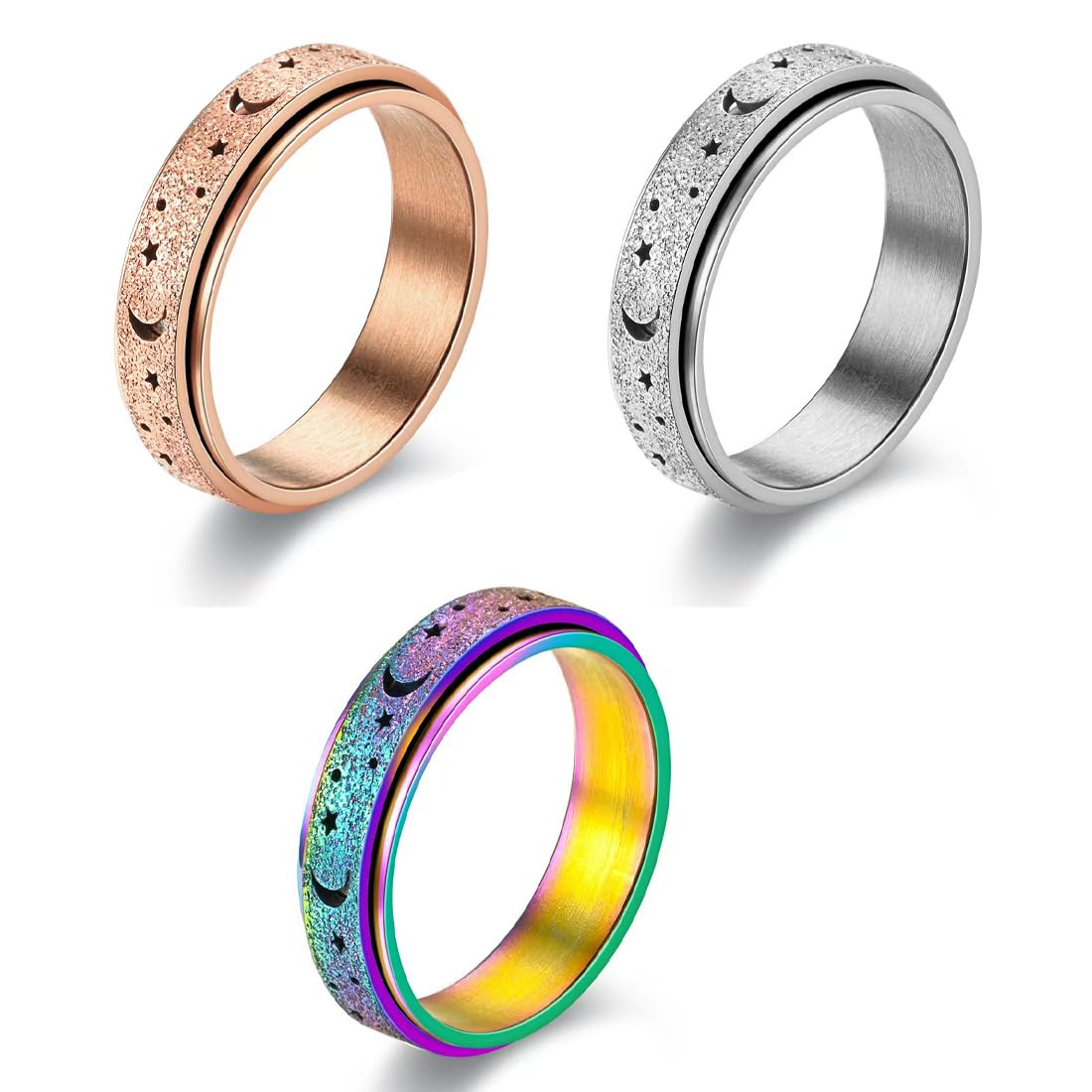 YIPFEN 3 x Women's Stainless Steel Anti-Stress Spinner Rings for Anxiety Relief Fidget Ring Stress Relief