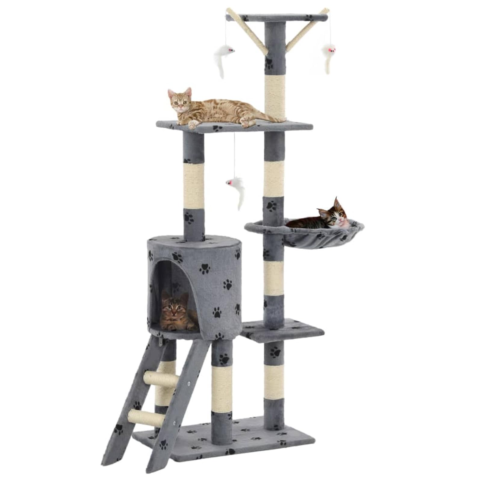 Homgoday Albero tiragraffi in sisal, 138 cm, con impronte di zampe grigie, tiragraffi a torre per gatti, casa multilivello per gatti, centro attività per gatti, animali e articoli per animali