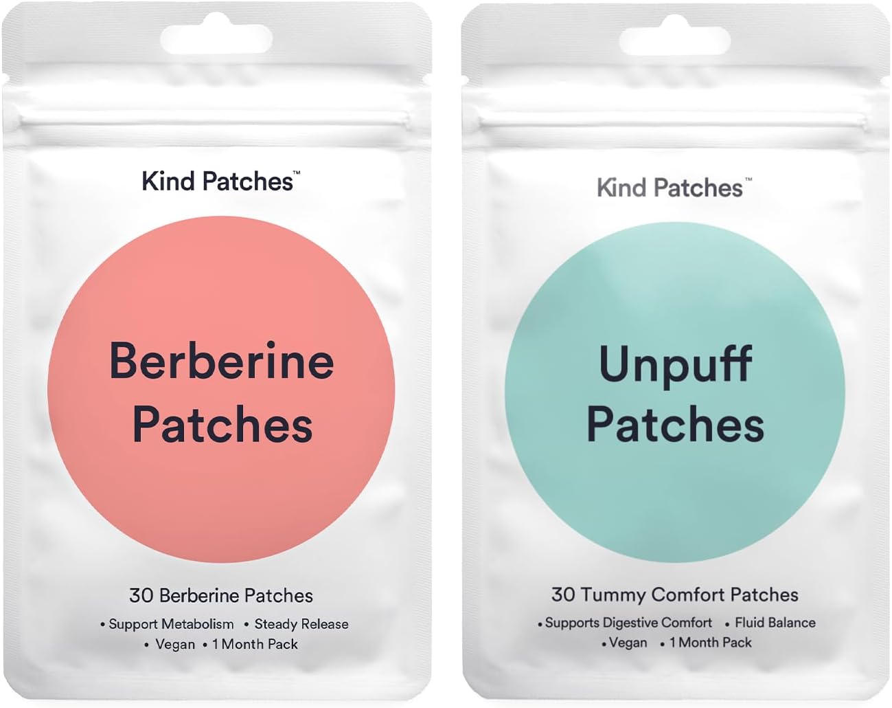 Kind Patches | Berberine & Unpuff Patches | Cleanse Bundle | Digestive Comfort for Balanced Lifestyle | Berberine, Vitamin B, Dandelion, Ginger | 60 Patches, 1 Month Supply