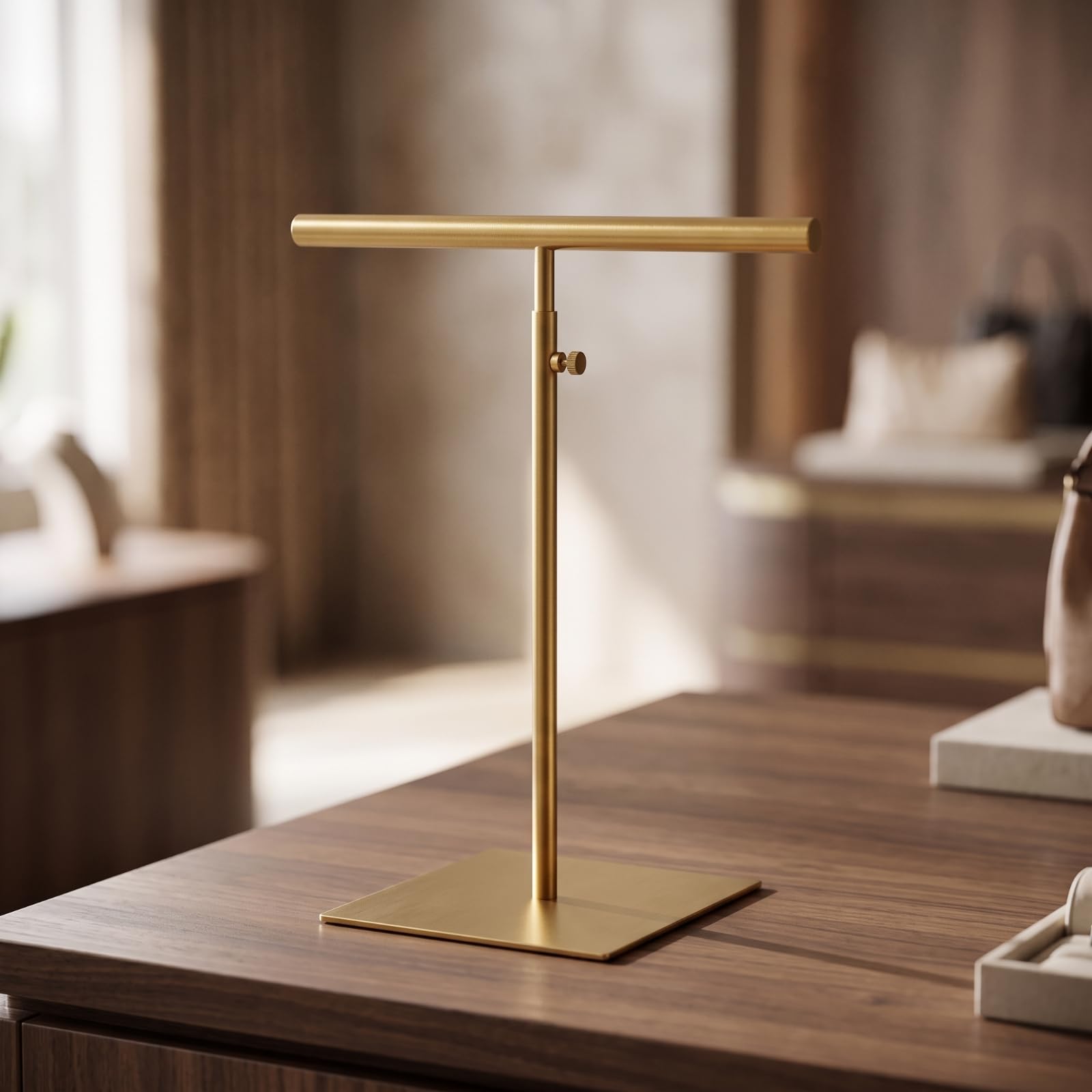 harayaa Soportes Exhibición Acero Inoxidable para Colgar Bolsos Pañuelos Collares y Accesorios Moda con Perilla Altura Regulable y Base Antivuelco Acuado para , Acabado Titanio Dorado Cepillado