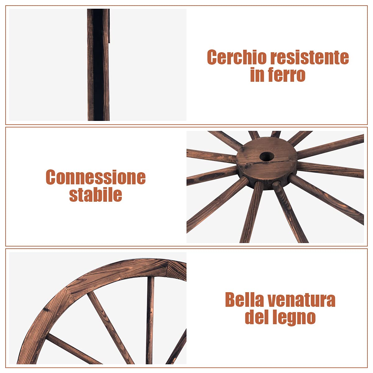 GYMAX 2 Ruote in Legno, Ruota Decorativa Interno & Esterno, Marrone 76 x 76 x 3,5 cm