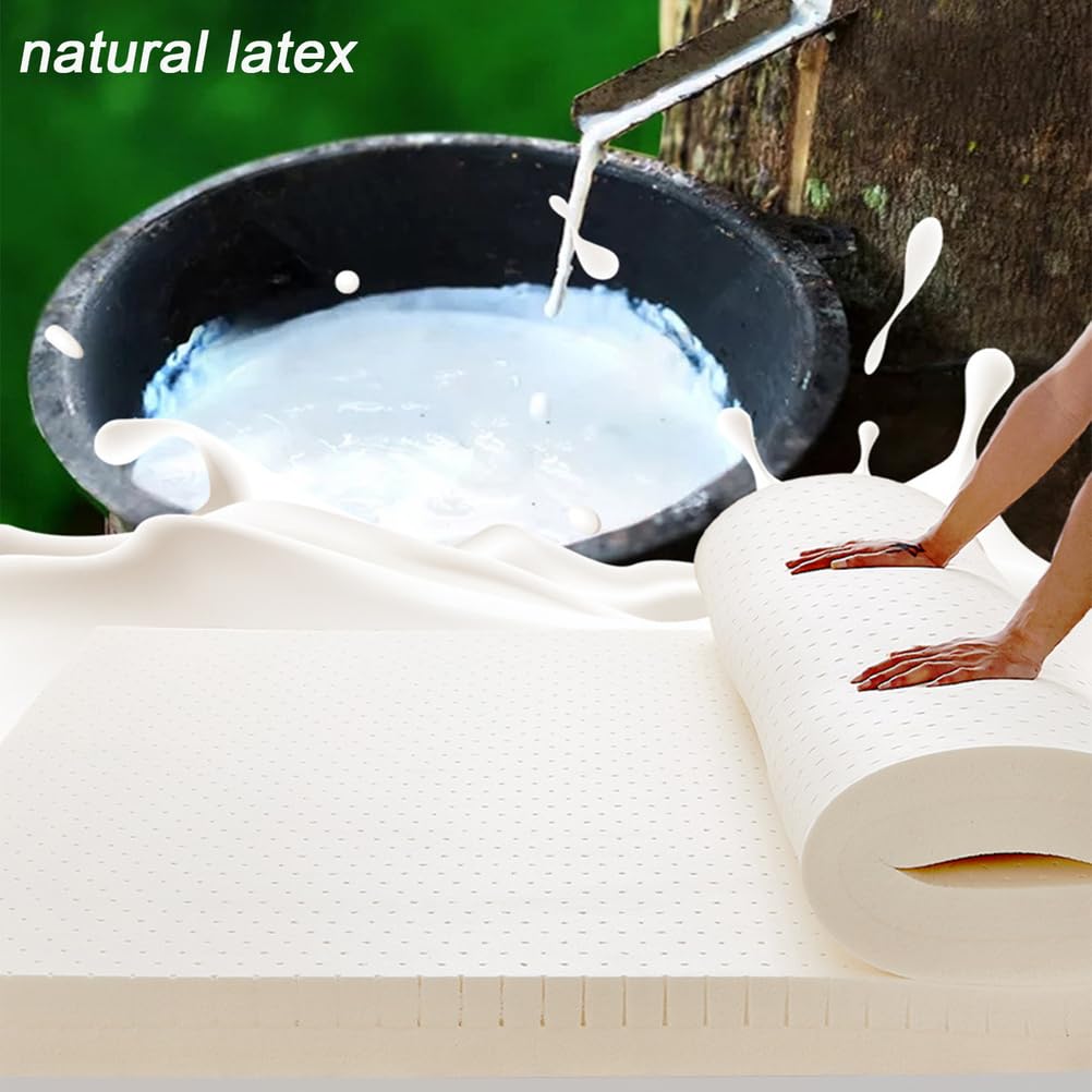 Nakładka na materac w 100% z naturalnego lateksu, mocna bawełniana poszewka o grubości 1-15 cm, głębokie podparcie, 160 x 200 cm, idealna do łagodzenia bólu pleców i szyi, hipoallerniczna