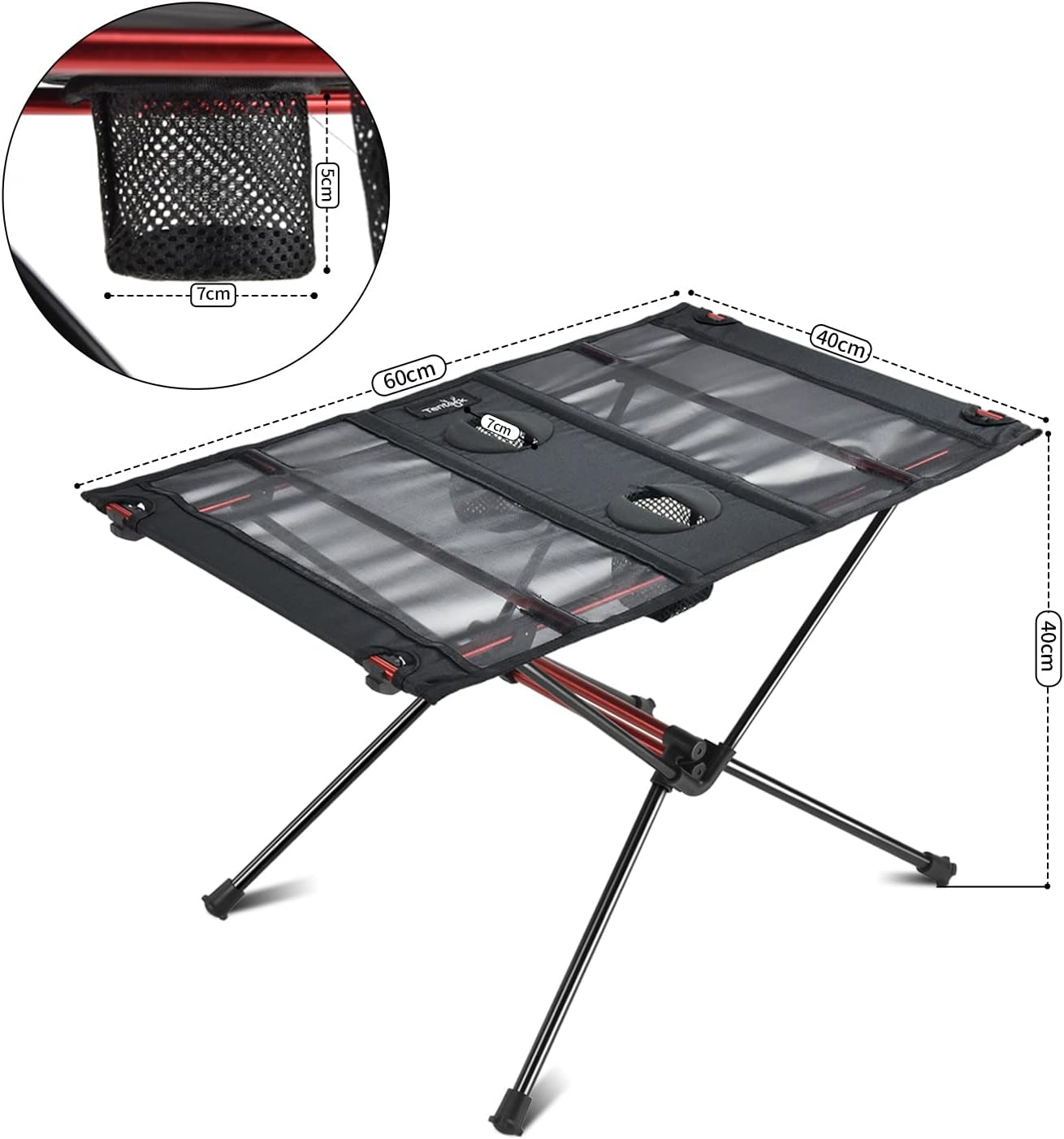 Tentock Ultralight Camping Table – 23oz Portable Foldable Table with Cup Holders for Backpacking, Beach, Fishing, Picnic, Small Roll Up Design, Holds 66lbs (Folding Table)