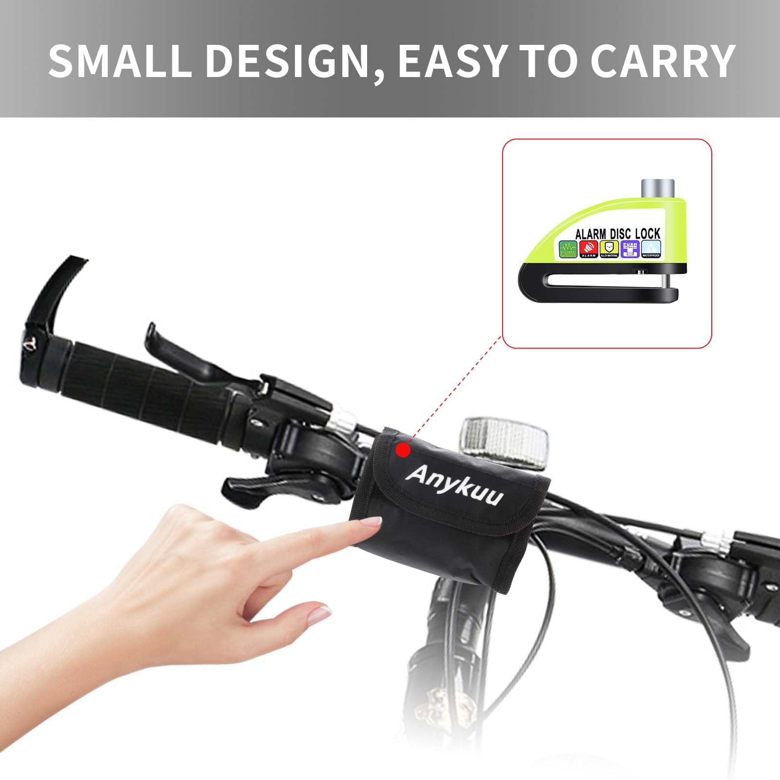 Anykuu Lucchetto Antifurto Moto Bloccadisco Moto Impermeabile Portatile da 7 mm con Allarme Sonoro 110DB e 1.5m Reminder Cavetto per Scooter Allarme Bloccadisco Bici