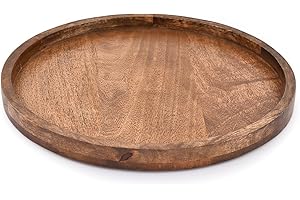 Round Wooden Decorative Candle Holder Tray