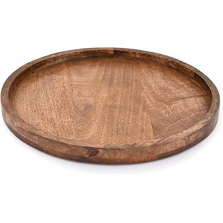Round Wooden Decorative Candle Holder Tray