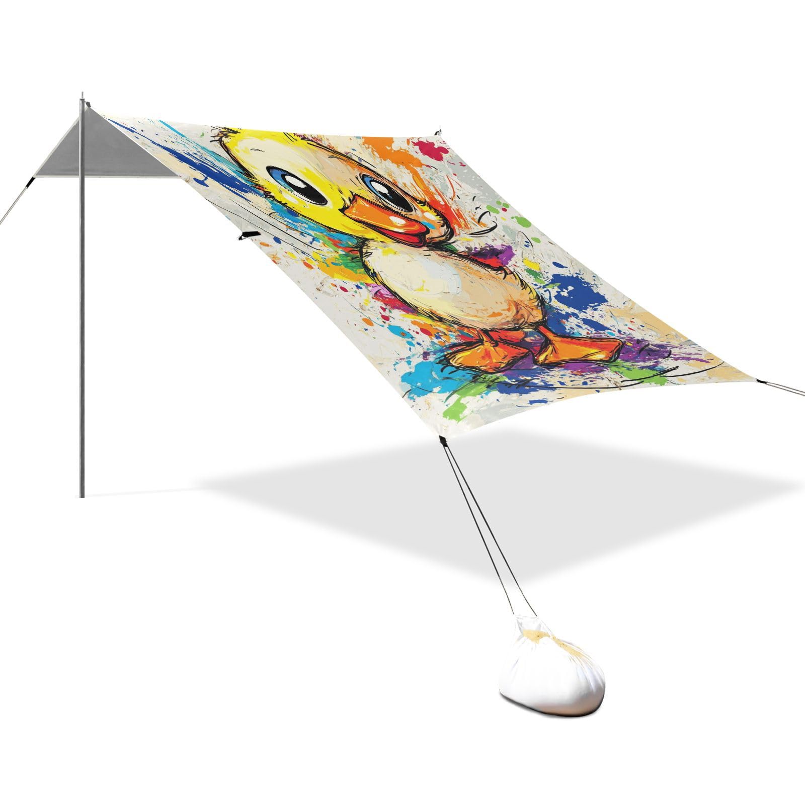 Cute Pet Duck2 Beach Tent UPF50+ Protection Easy Setup Shade Sun Shelter Includes Sand Shovel, Sandbags, Stability Poles for Family Trips, Picnics & Camping