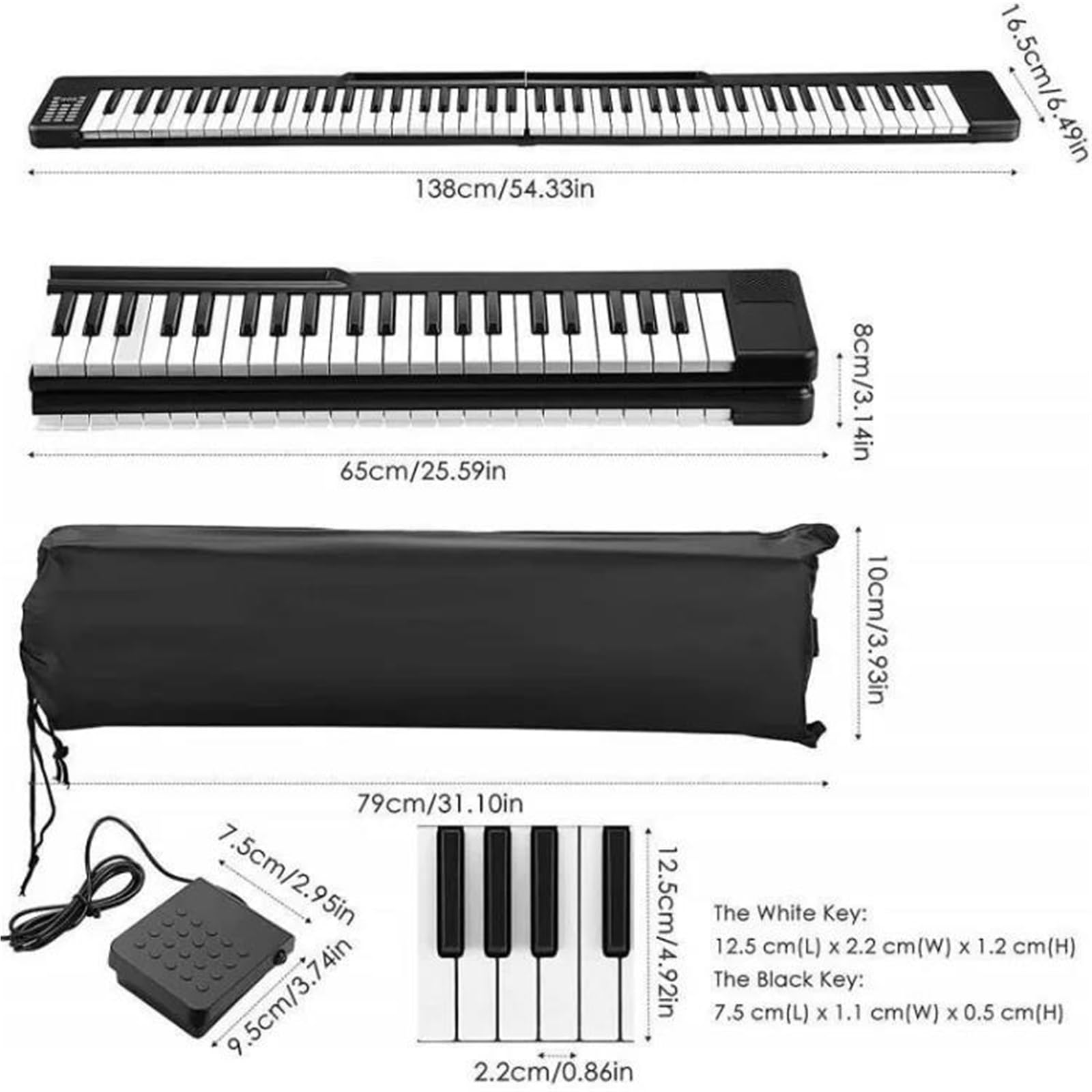 Pianino Elektroniczne Pianino Elektroniczne 88 Klawiszy Klawiatura Muzyczna Dla Dorosłych Początkujący Profesjonalny Składany Trwały(Black)