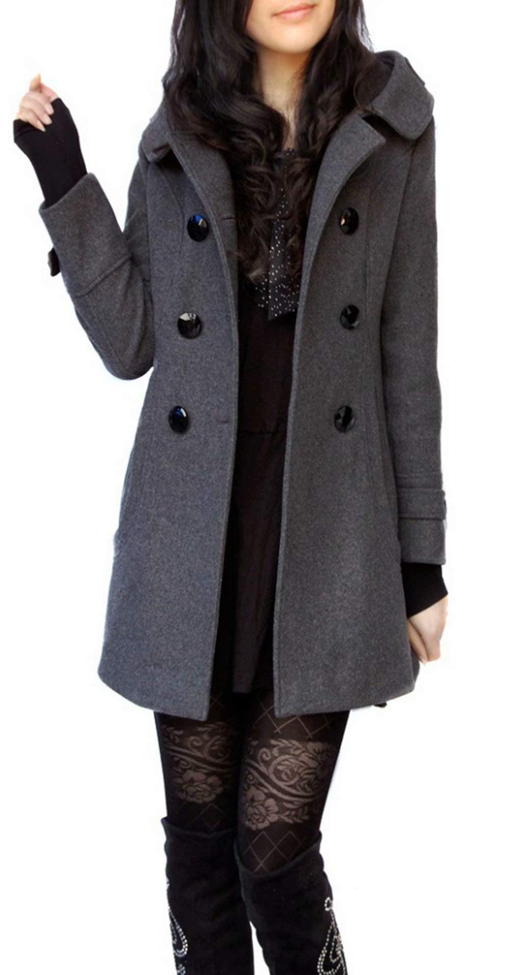 Womens Ladies Hooded Trench Coat Outwear Warm Cotton Peacoat Jacket Overcoat (UK 16, Coat Grey)