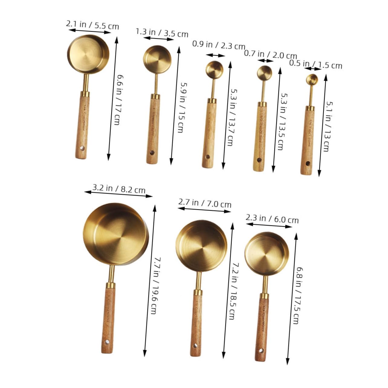 SHOWERORO 8piezas Cucharas Medidoras De Inoxidable Apilables Con Mango De Madera Para Cocina y Repostería Para Ingredientes Con
