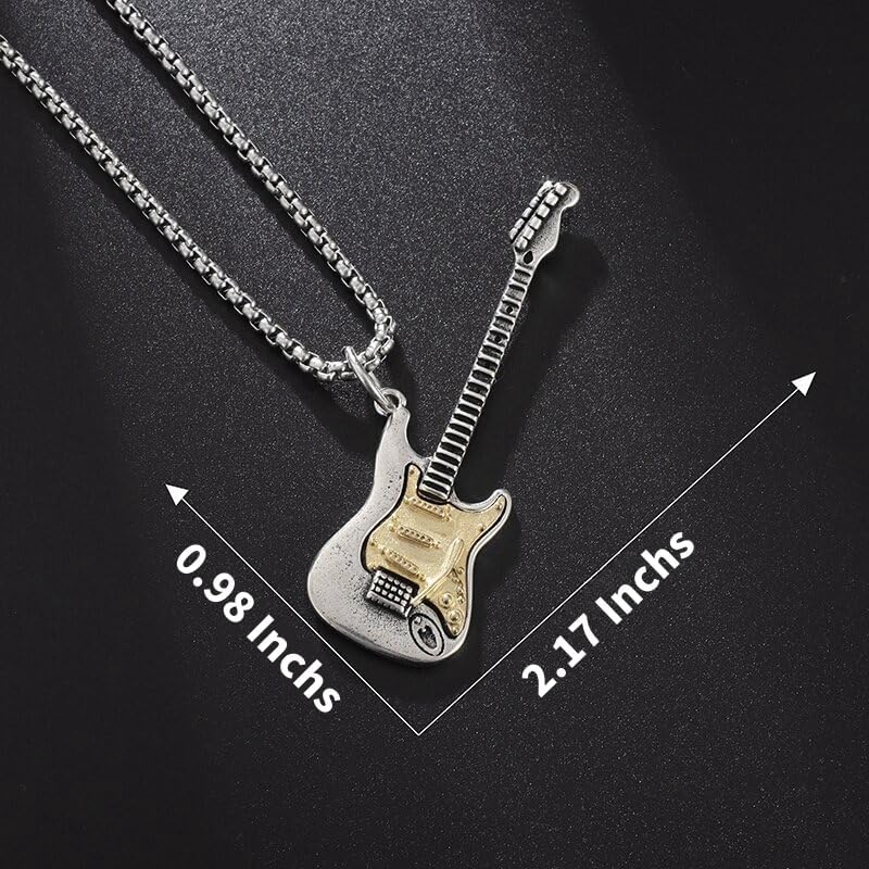 Electric Guitar Pendant Necklace, Silver Chain, Stainless Steel Musical Instrument Charm - Image 4