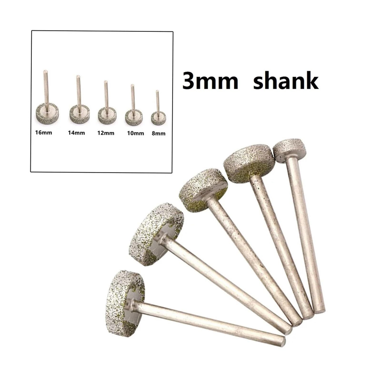 GYQAZSS Cylinder Rotary Diamond Burr Drill Bit 8/10/12/14/16mm Grinding Head 3mm Shank for Jade Glass Carving Engraving Abrasive Tools 1pcs 5pcs