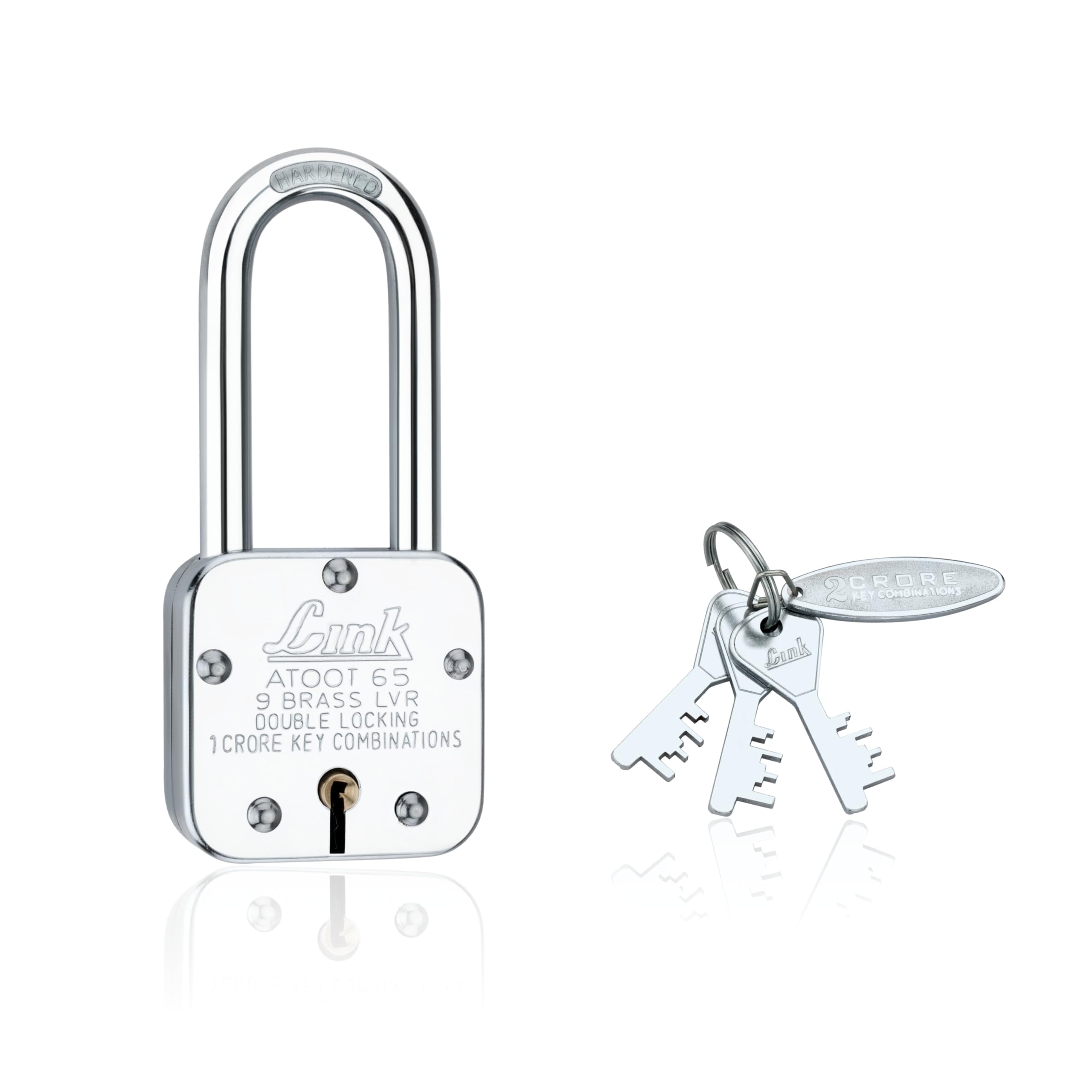 Link® Atoot 65Lsmm Long Shackle | 1 Crore Key Combinations | Steel Body | Hardened Shackle | 9 Brass Lever | Made in India | Each Padlock with 3 Silver Keys (Pack of 2) — Amazon image 6