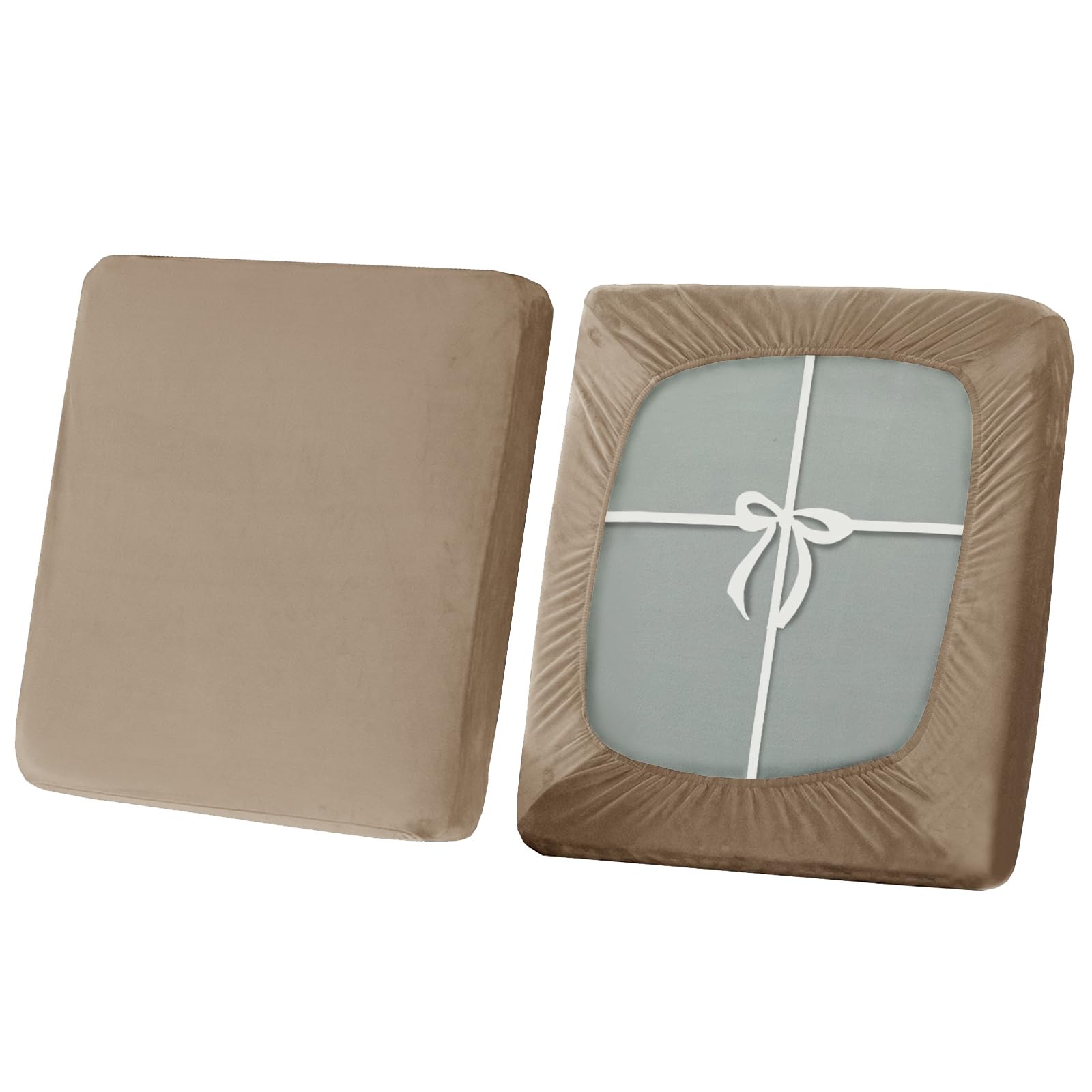 SYLC Stretch Sofa Seat Cushion Covers, Non-slip Sofa Cushion Cover with Ties and Elastic Bands, Velvet Couch Cushion Covers Replacement (Sand,Large 2-Seater) โ image 1
