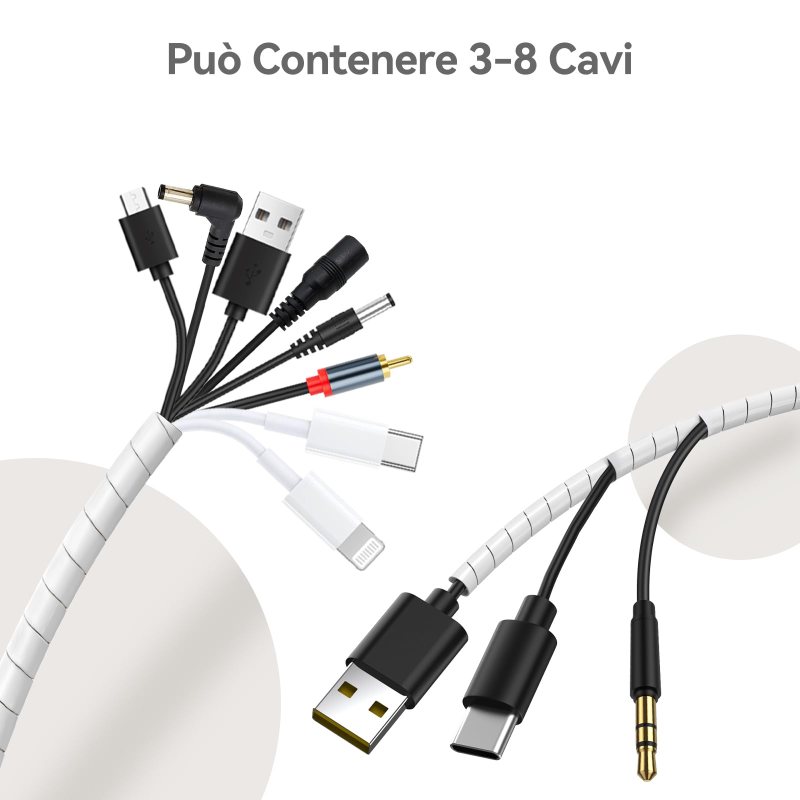 AGPTEK 6M Raccogli Cavi Spiralato, Guaina per Cavi di Diametro di 12-25mm, per mettere in ordine cavi PC, TV ecc (Bianco)