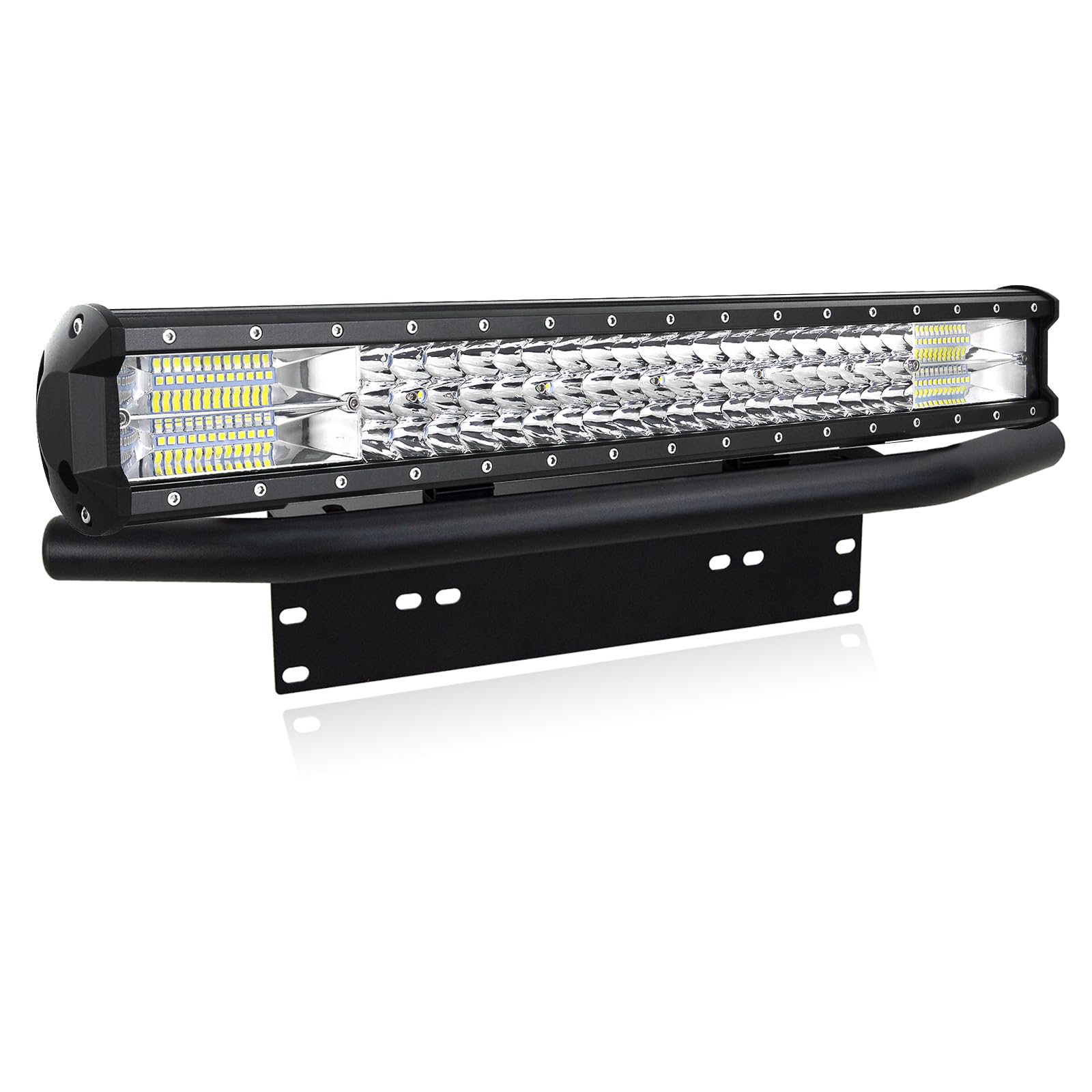 PICAA Listwa świetlna LED do samochodu, 324 W, 58 cm, z uchwytem montażowym przedniego zderzaka, trójrzędowe offroadowe, 4 x 4 ciężarówki, światła przeciwmgielne, światła robocze, 12 V 24 V, wiązka punktowa powodziowa, 6000 K biały