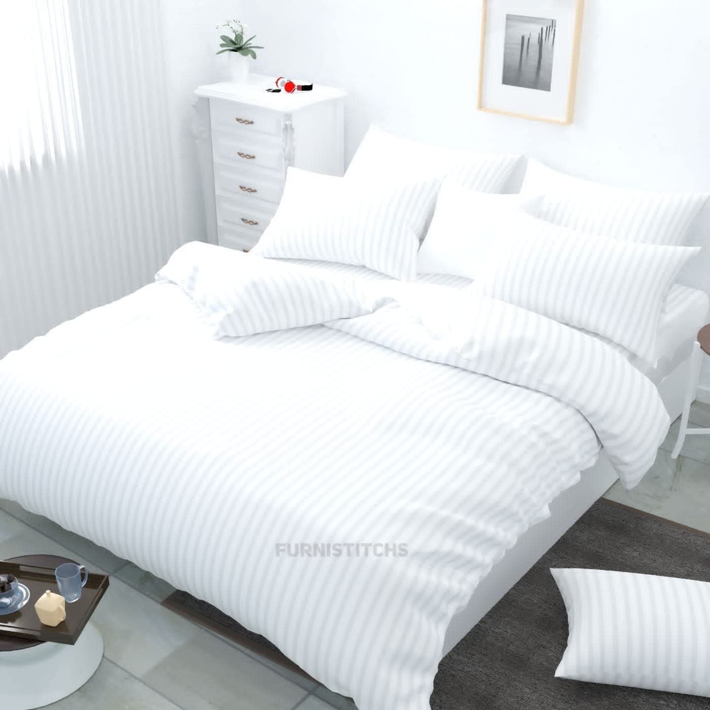 PATWAHOUSE® Soft Premium Glace Cotton Double Bed Quilt Cover Blanket Cover Razai Duvet Cover Comforter Cover for Double Size Duvets with Zip 90"x 100", Stripe (White)-image-44