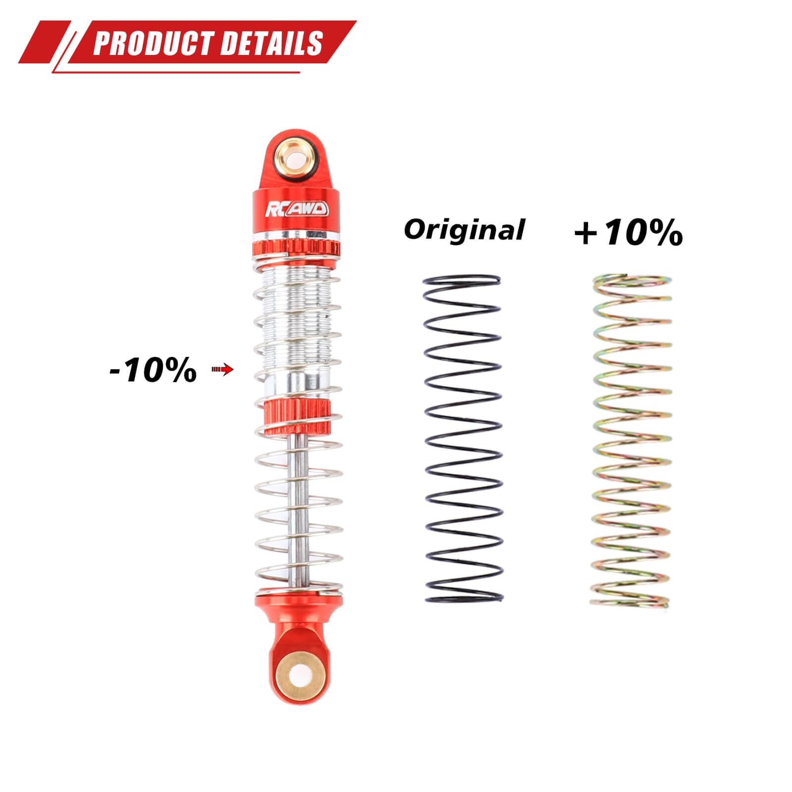 RCAWD TRX4M Lengthen 59mm & 3 Types of Hardness Springs Shock Absorbers Upgrades,for TRAXXAS Defender & for Bronco Front Rear RC Shocks Damper 1/18 Parts #9764#97054-1#97074-1 Red