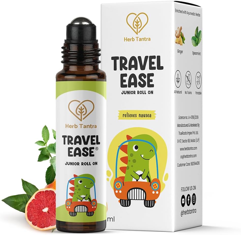 Travel Ease Junior Kids Roll-On | Anti-Nausea Aromatherapy for Motion Sickness and Vomiting | for Car, Sea, Air Travel |All-Natural Non Drowsy