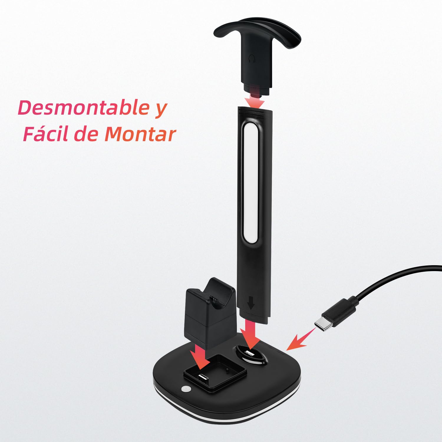 Mcbazel Cargador para Controlador PS5 DualSense, con Iluminación RGB Versátil y Soporte para Auriculares, Compatible con Mandos PS5 DualSense