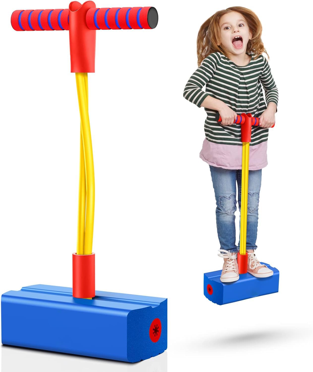 WAMBORY Jumping Toys, Foam Pogo Jumper for Kids, Fun and Safe Childs Pogo Stick for Toddlers, Indoor Outdoor Bungee Jump toys for Childs Over 3 Years Old (Red)