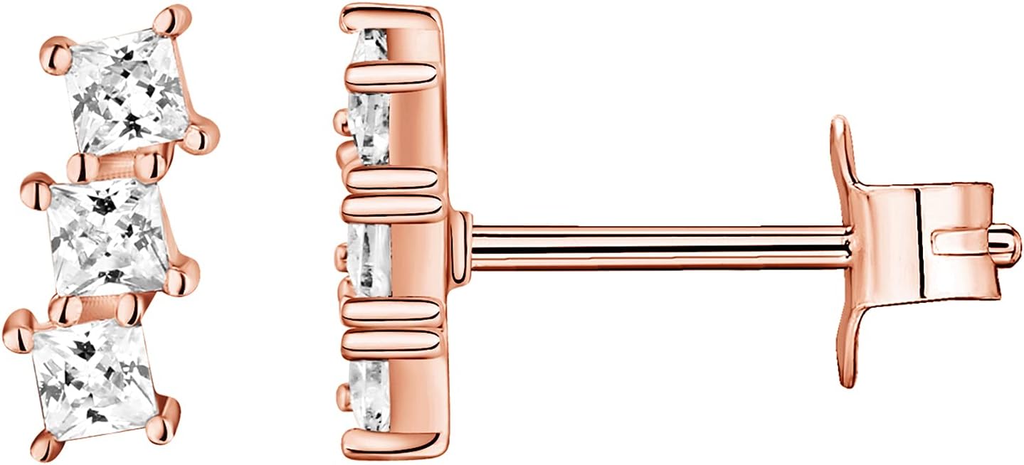 PAVOI 14K Gold Plated 925 Sterling Silver CZ Simulated Diamond Earrings | Dainty Geometric Shape Mini Bar Stud Earrings for Women