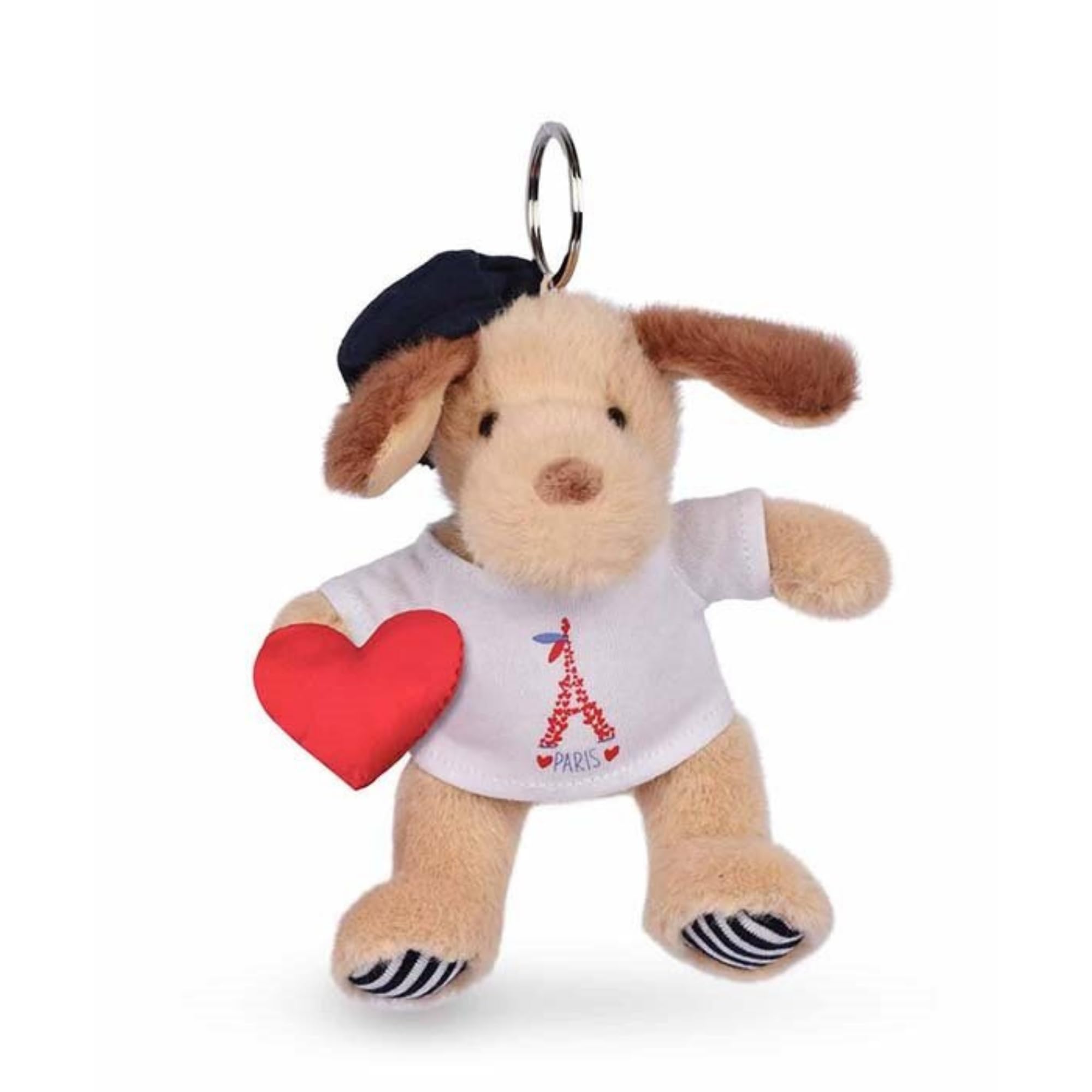 DOUDOU ET COMPAGNIE - Porte-Clés Peluche Ours Paris Avec T Shirt Tour Eiffel Petit Coeur 14cm Mini Peluche A Attacher Sur S