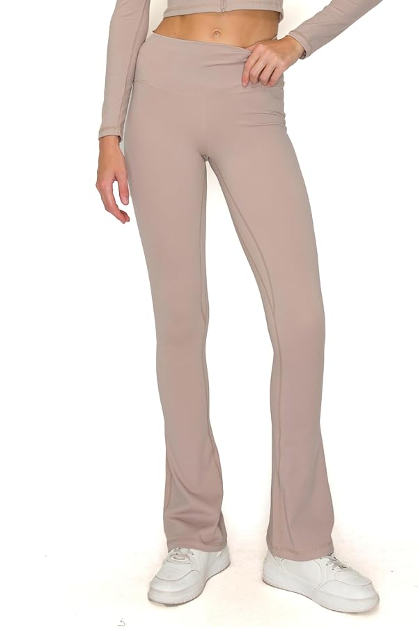 Leggings Depot Women’s Buttery-Soft Seamless Knit Yoga Flare Leggings, Light Taupe, Large by Leggings Depot - Used condition - Image 4