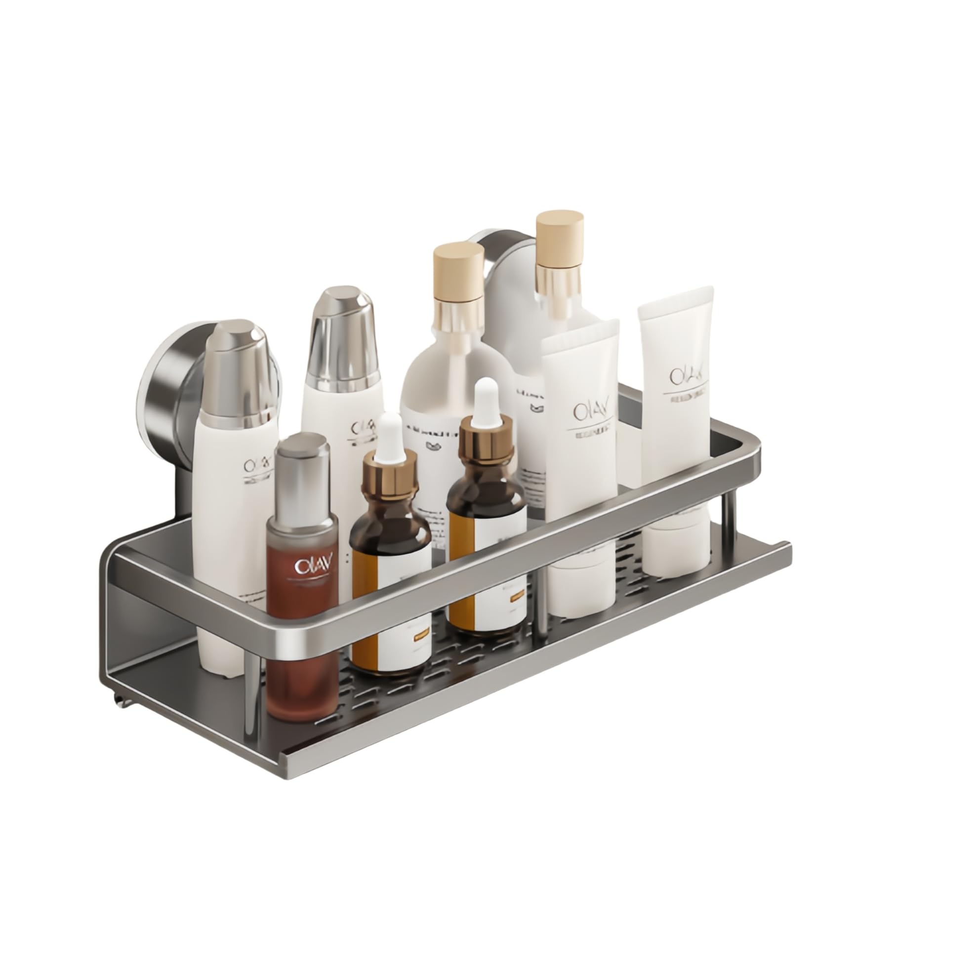 SEIDO Space Aluminum Shower Caddy - 12 L Spice Rack Wall Mount for Kitchen Bathroom - Suction Shower