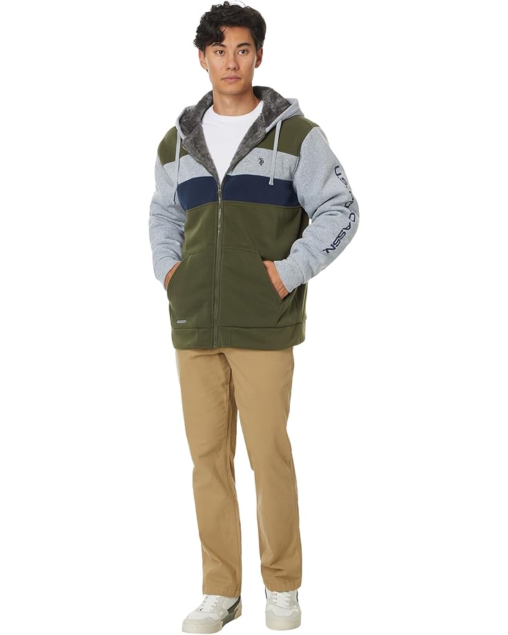 U.S. POLO ASSN. USPA Tri Color-Block 2 Stripe Sherpa Hoodie - #4 of 4