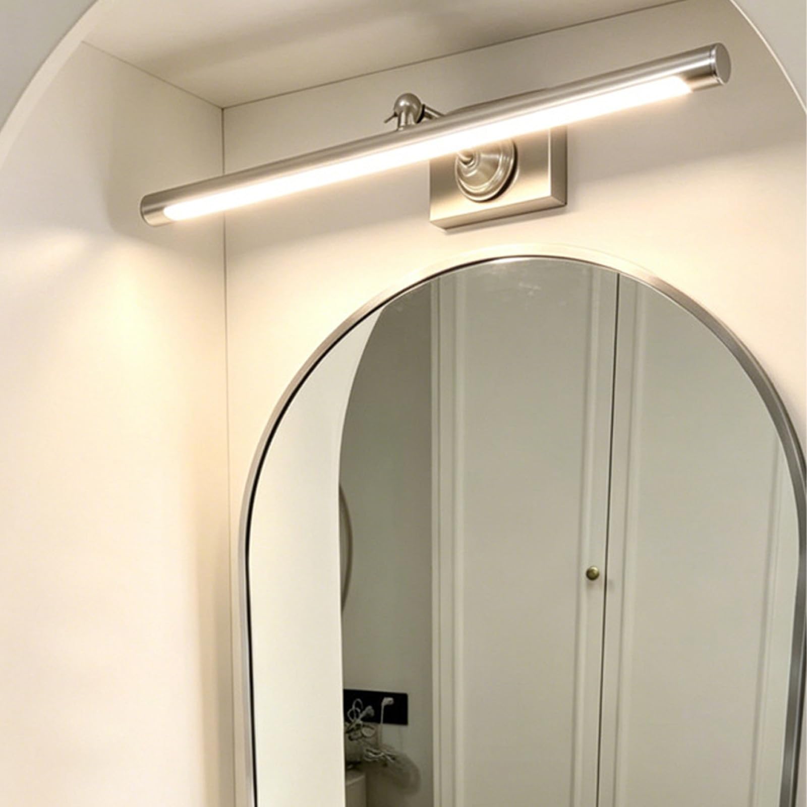Lampa LED na lustro, lampa ścienna, nowoczesna lampa ścienna, metalowa, wodoszczelna, do łazienki, do toaletki, salonu, makijażu (srebrne, ciepłe światło, 41 cm)