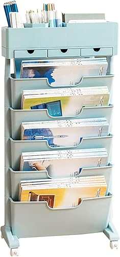 HM&DX Carros de archivo rodantes de 6 niveles con ruedas, estantería alta y estrecha, carrito utilitario con ruedas, estante móvil para libros de