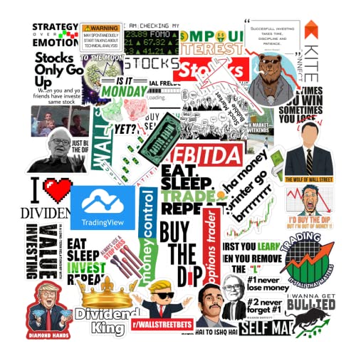 Image of CodersParadise 50-Piece Stock Market Sticker Pack - Waterproof Vinyl Stickers for Laptop, Journal, Diary, Mobile Case & Accessories - Ideal for Traders, Investors & Share Market Enthusiasts