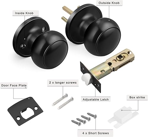 Miniatura 5 de Gobrico Paquete de 3 pomos para puerta interior, color negro, redondo, pomo para puerta de armario, para pasillo, cocina, función de paso, cerradura