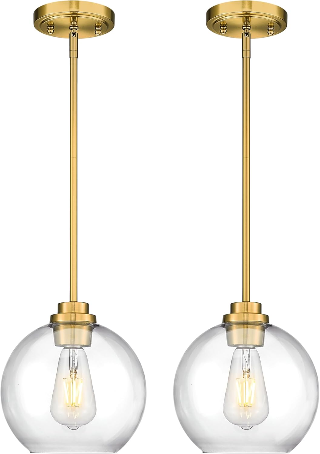 2 Pack Pendant Lights Kitchen Island, 8" Gold Pendant Light Fixtures with Globe Clear Glass Shade, Modern Brass Kitchen Island Lighting for Bathroom, AD-22280-2PL-GD Clear Glass Globe 8?, 2-Pack