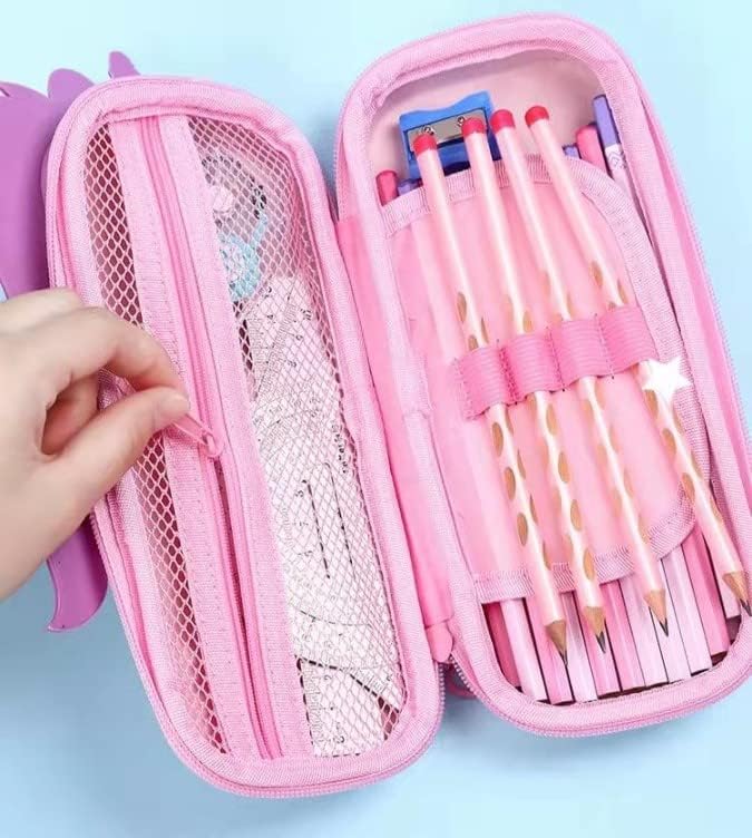 Image of 3D Unicorn Cover Large Capacity Pencil Case Compass with Compartments, School Supply Organizer for Students, Stationery Box, Cosmetic Zip Pouch Bag (Unicorn-Pouch)