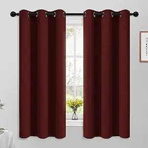 Yakamok 63 Inch Length Burgundy Red Blackout Curtains for Bedroom 63 Inch Length, Thermal Insulated Room Darkening Grommet Top Window Drapes for Living Room,42W x 63L,2 Panels