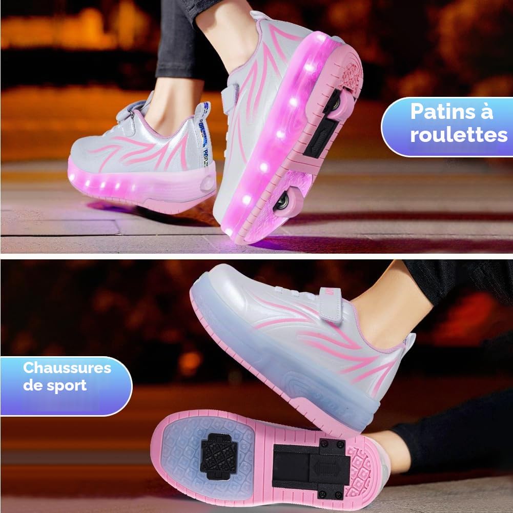 flintronic Chaussures à Roulette Garçons Filles, Chaussure à roulettes pour Enfant 2 en 1, LED Lumières, Outdoor Sports Sneakers